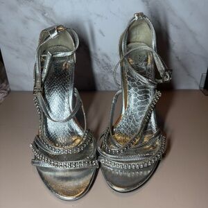 Delicious Silver Strappy Heels